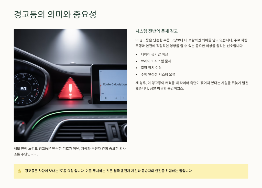 차량 경고등 세모 안에 느낌표